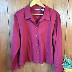 Draper's & Damon's‎ Button Front Knit Top XL Burgundy Long Sleeve